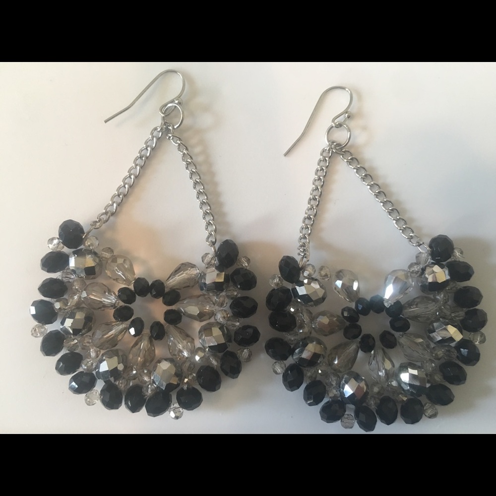 Black Beaded Hanging Earrings